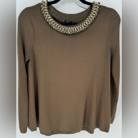 Zara Knit Beaded Scoop Neck Long Sleeve Blouse - Picture 3 of 11